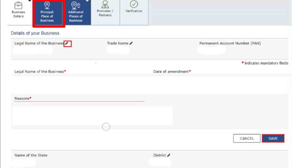 how to change the address in gst portal